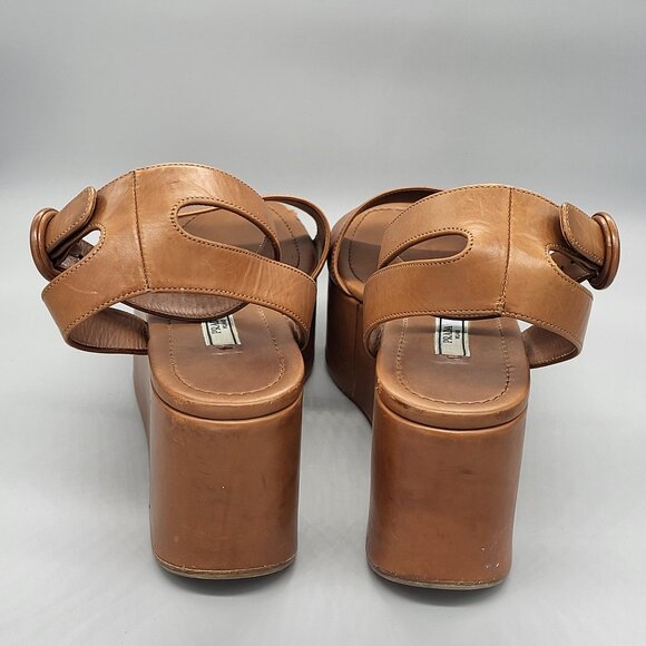 PRADA Leather Platform Wedge Sandals - Picture 6 of 16